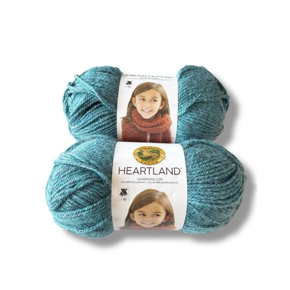Lion Brand Heartland Yarn 105 Glacier Bay Blue Two Skeins Acrylic Worsted Weight